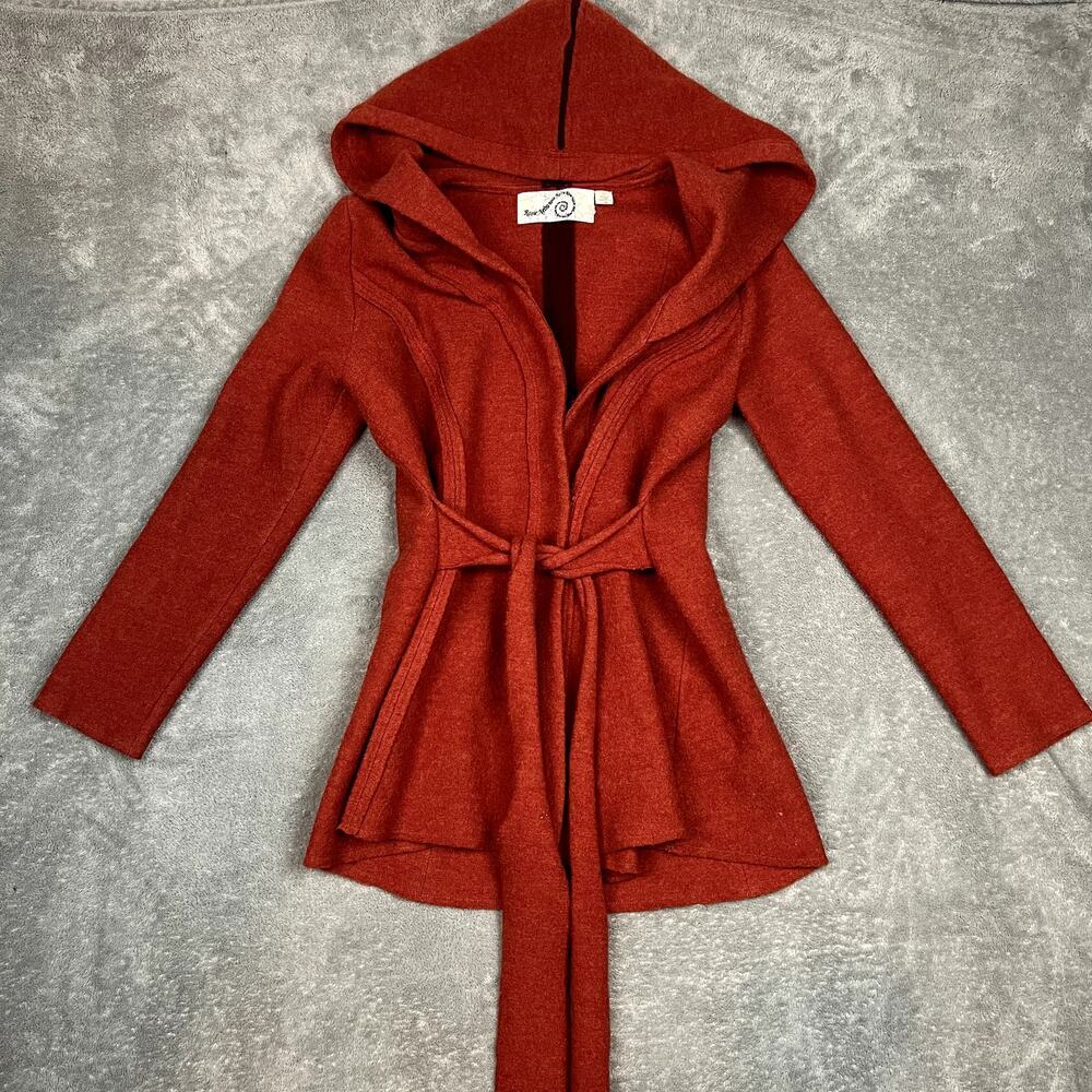 Rosie Neira By Anthropologie Boiled Wool Wrap Jacket Womens S Rust/Red‎ Hooded